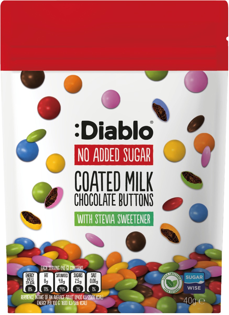 Diablo No Added Sugar Coated Milk Chocolate Buttons (Stevia) 40g x 24