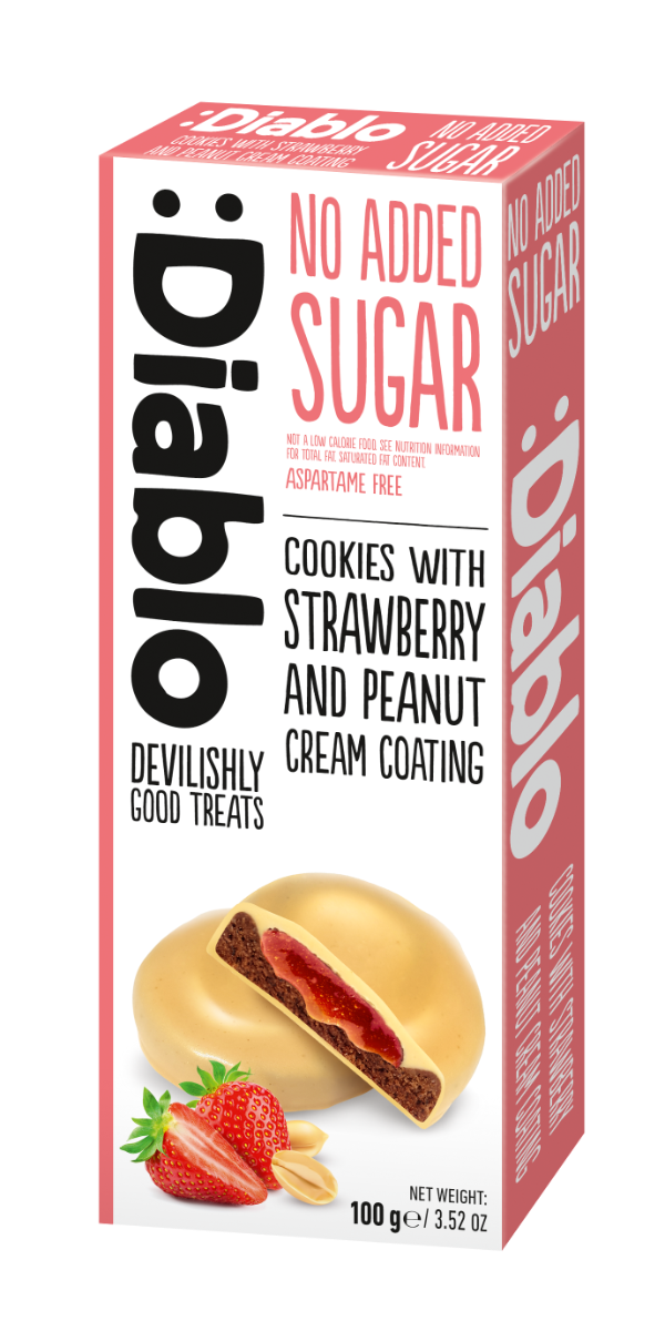 Diablo No Added Sugar Strawberry & Peanut Cream Coating 100g x 24