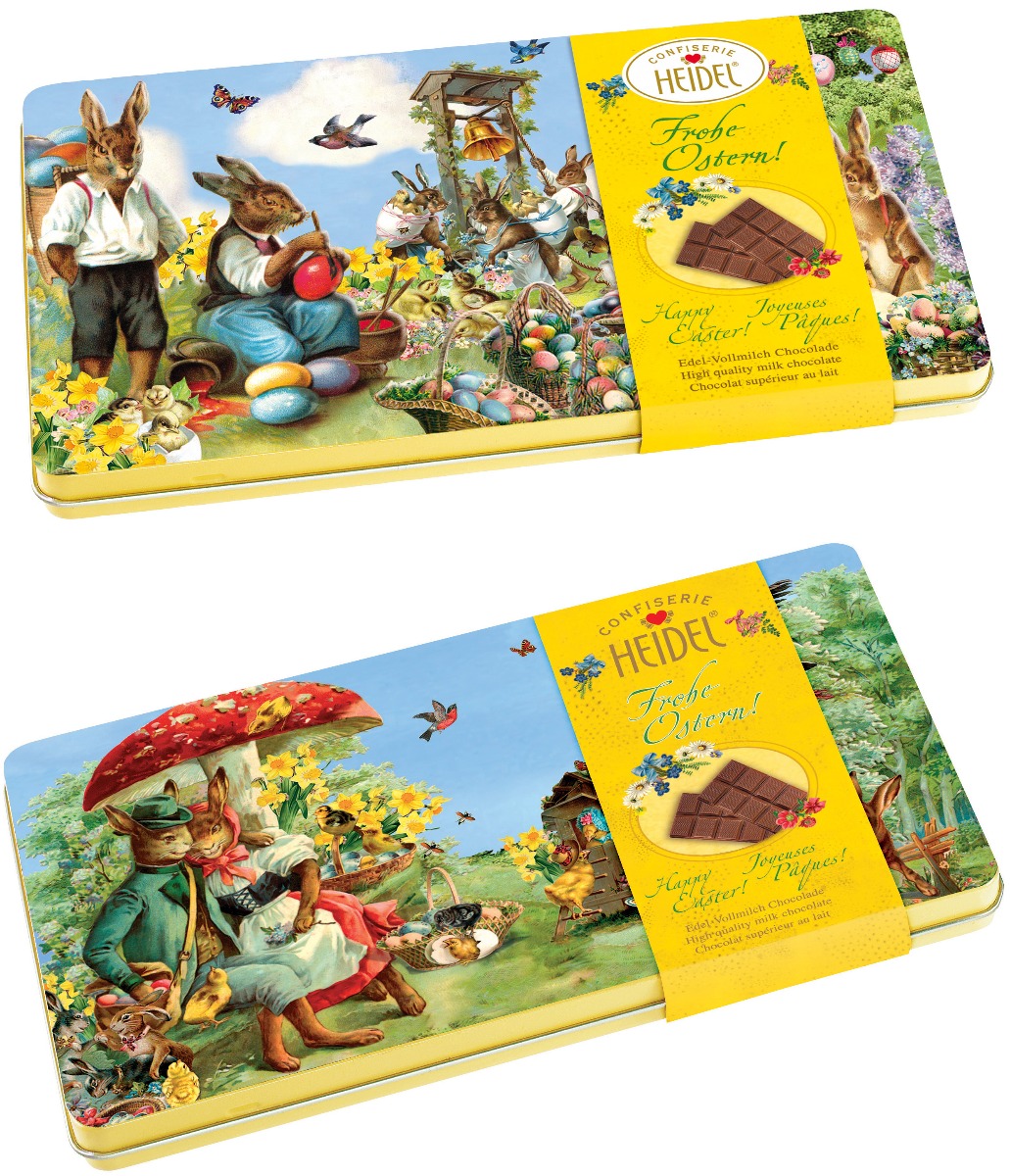 Easter Nostalgia Tin contains 4 Milk Chocolate Bars (30g x 4) 120g x  7