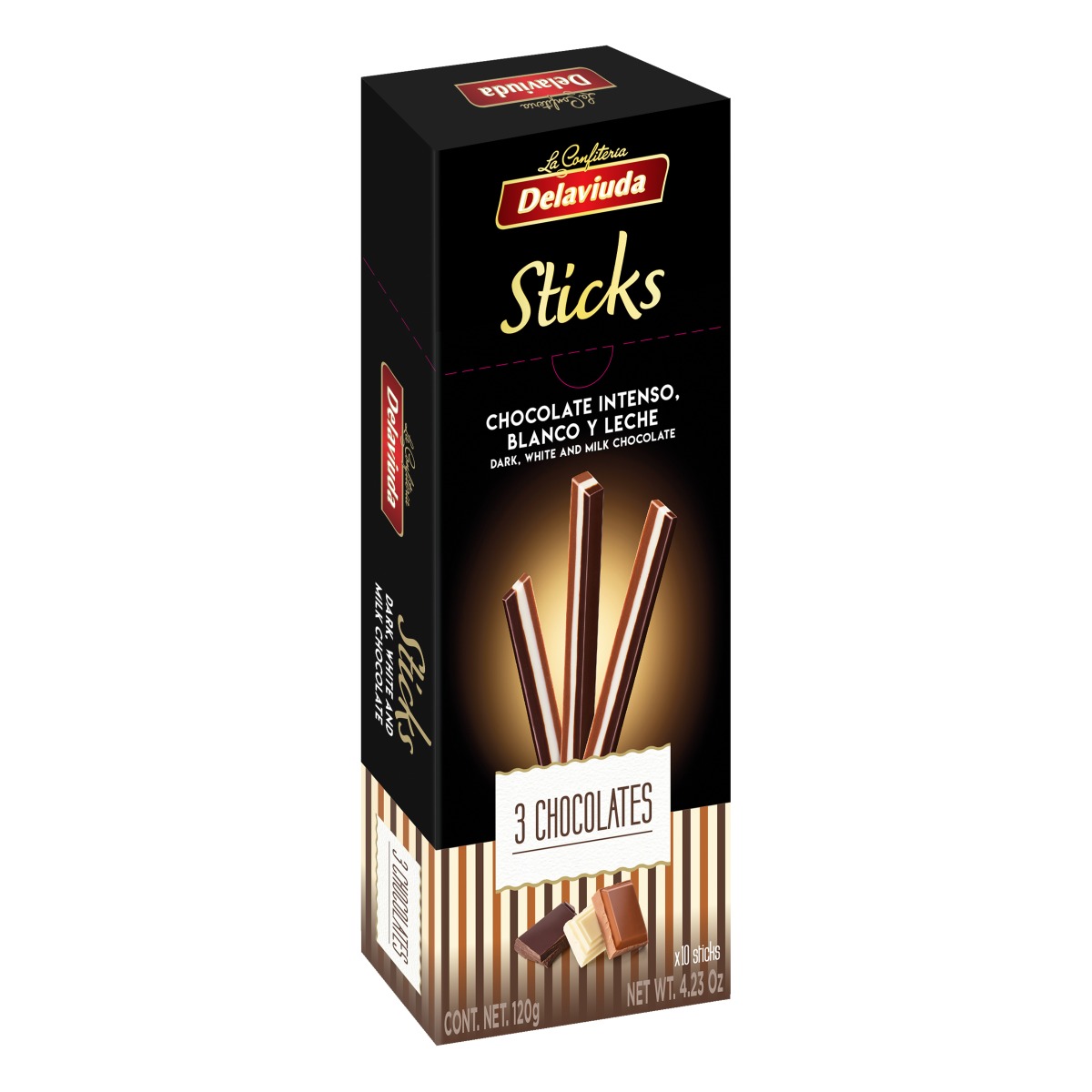 Delaviuda Three Chocolates Sticks 120g x 12 dated 30.11.2025