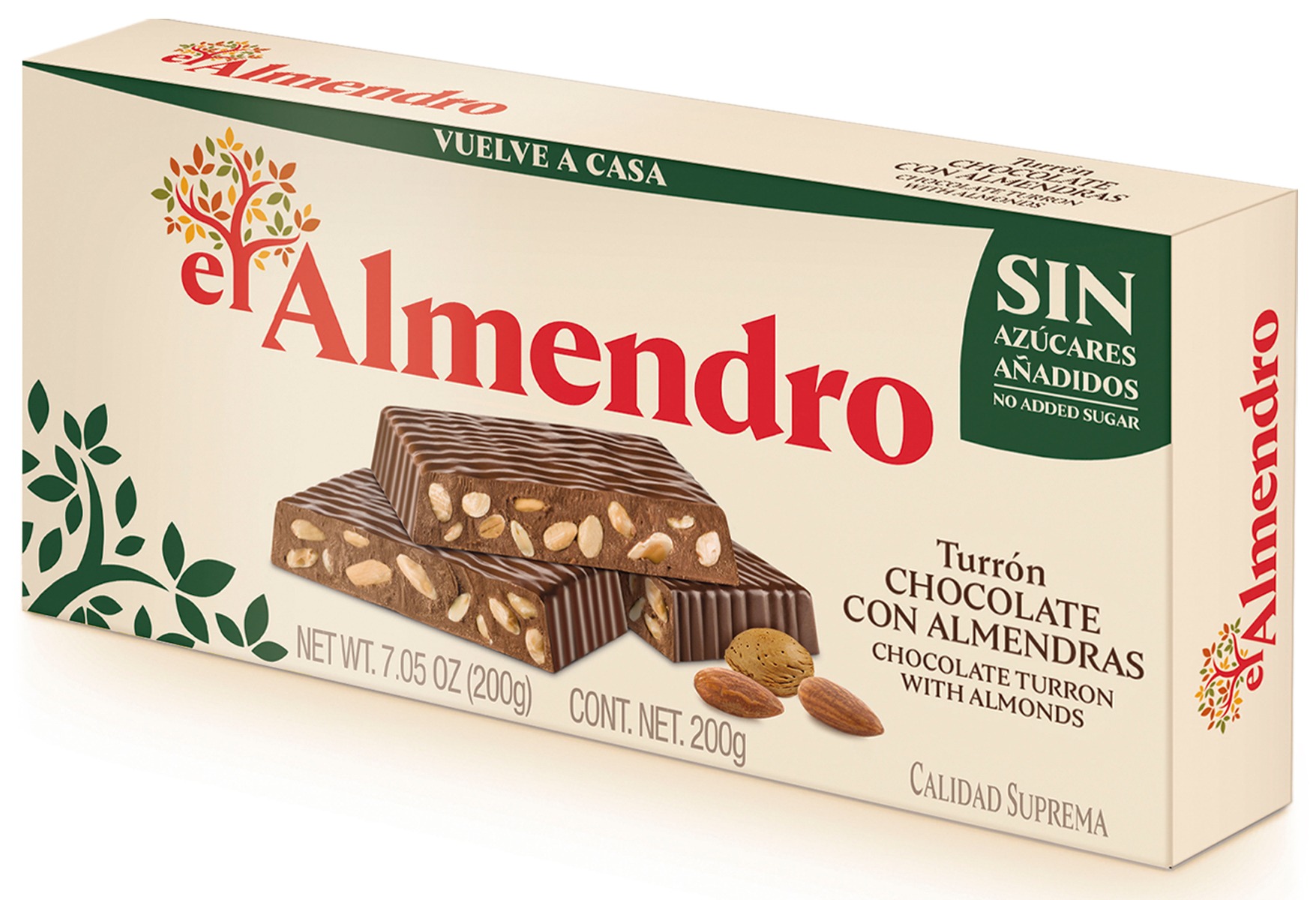 No Added Sugar Chocolate Turron with Almonds 200g x 12