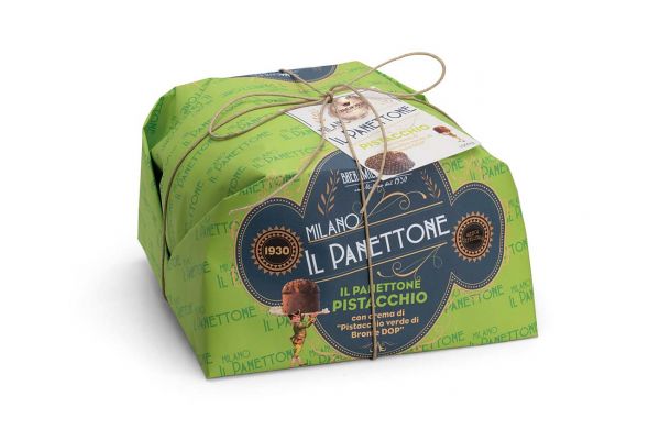Panettone filled with Pistacchio Verde Di Bronte PDO Cream Covered with Dark Chocolate & Granulated