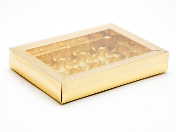 24 Choc Bright Gold Buffer Base with PVC Lid  (250 x 189 x 32mm) x 10