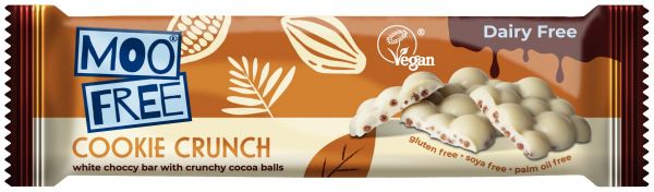 Moo Free Cookie Crunch, White Chocolate Bar with Crunchy Cocoa Balls 35g x 20