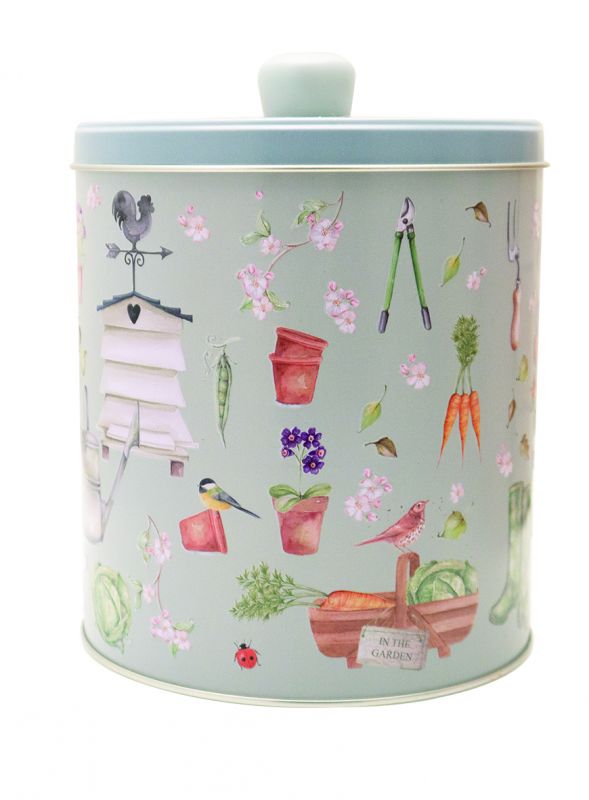 Embossed Garden & Beehive Round Tin contains Fruit & Lemon, All Butter Shortbread, Double Choc Chip