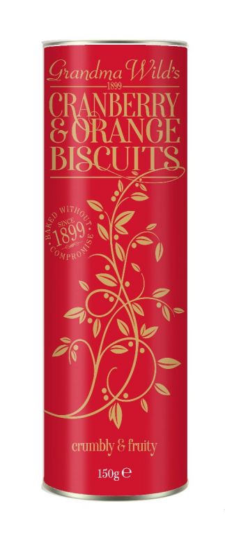 Ornate Red & Gold Cranberry & Orange Biscuits Tube 150g x 12