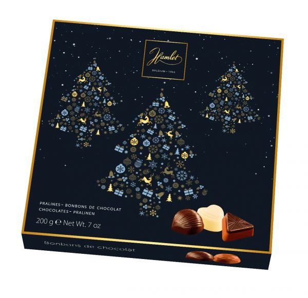 Black Christmas Tree Box with Assorted Pralines 200g x 12