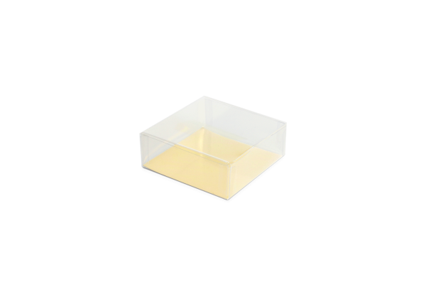 Transparent Square Pack with Gold Base Card (80 x 80 x 30mm) x 25