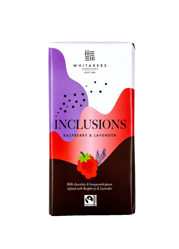 Raspberry & Lavender Milk Chocolate Inclusions Bar 90g x 12 Fairtrade