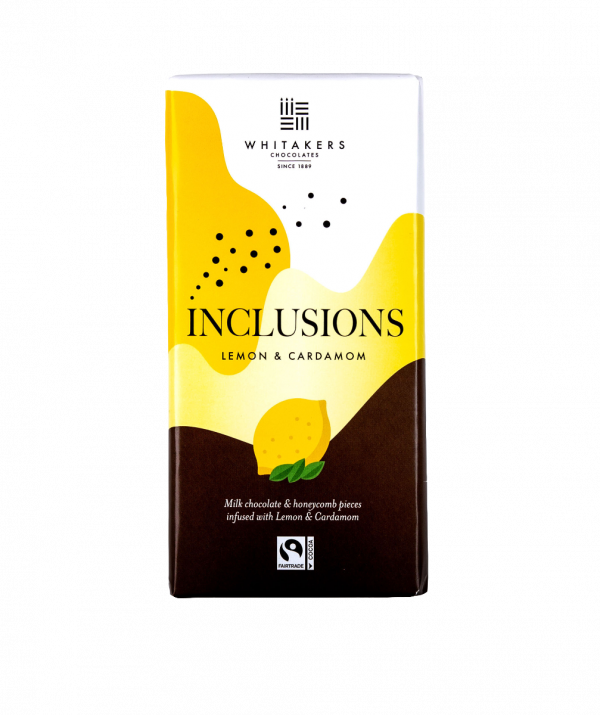 Lemon & Cardamom Milk Chocolate Inclusions Bar 90g x 20 Fairtrade