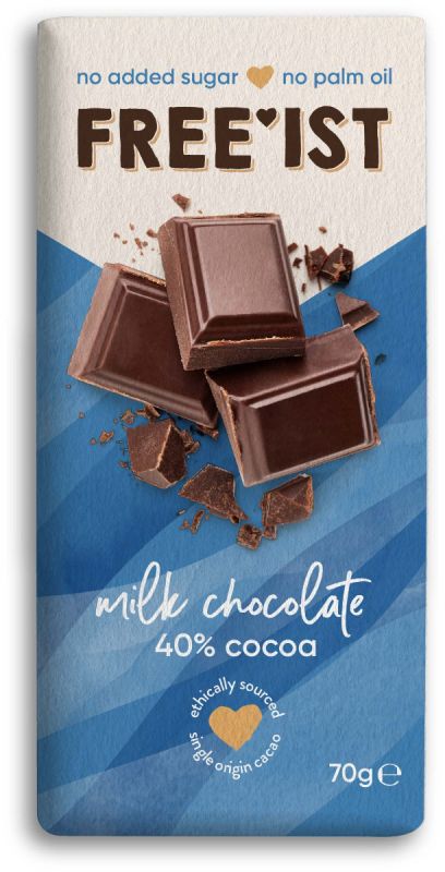 FREE'IST No Added Sugar Milk chocolate 40% cocoa 70g x 15 DATED 02.05.2024