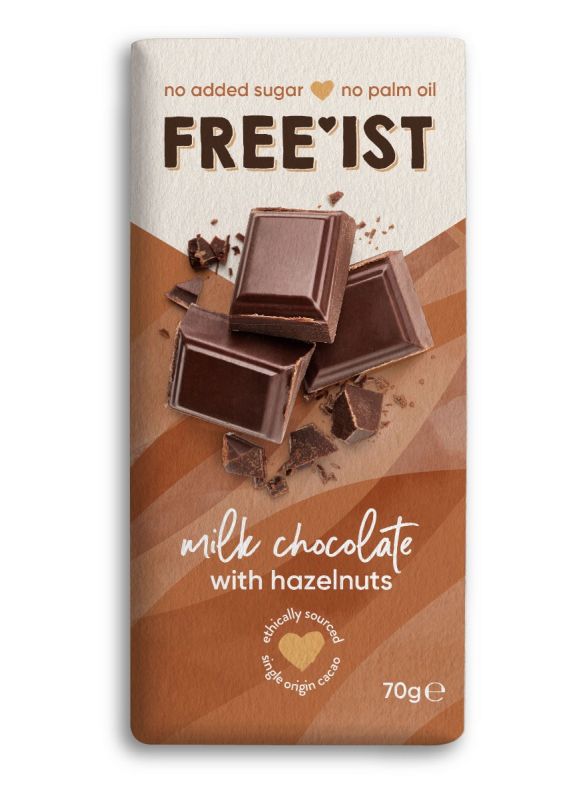 FREE'IST No Added Sugar Milk chocolate with hazelnuts 70g x 15