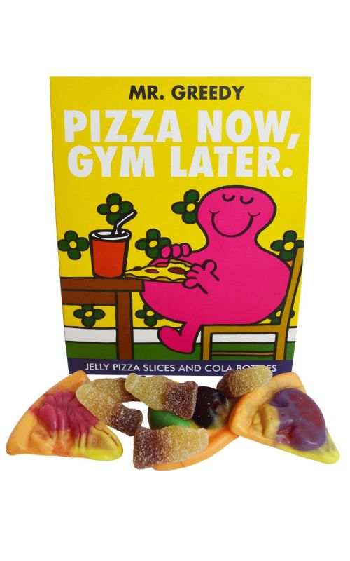 Mr Men - Mr Greedy Pizza Now, Gym Later - Jelly Pizza Slices and Jelly Cola Bottles 100g x 7