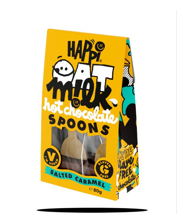 HAPPi Oat M!lk Hot Chocolate Spoons Salted Caramel 80g x 12 - Zero Rated DATED 27.04.2024
