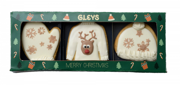 Trio of Xmas Jumper, Hat, Glove Iced Biscuits 180g x 12