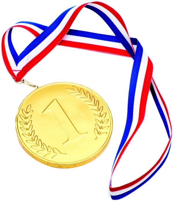 Gold No1 Medal 100mm with Red, White & Blue Ribbon 58g x 20