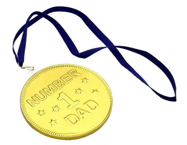 Gold No1 Dad Medal 125mm with Blue Ribbon 90g x 12