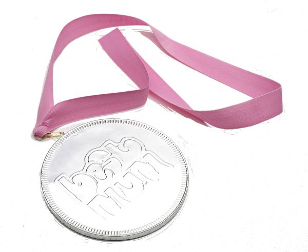 Silver Best Mum Medal 125mm with Pink Ribbon 90g x 12