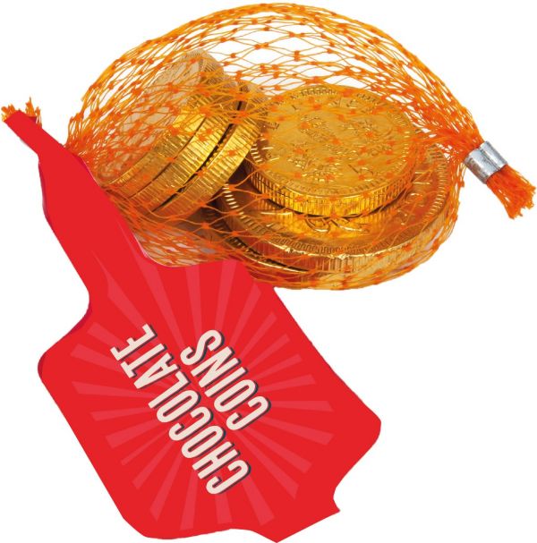 Gold Net of Milk Chocolate Coins in Drum (English currency) 25g x 60