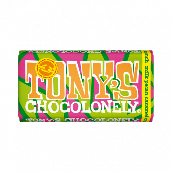 BRAND NEW - Tony's Chocolonely Milk Chocolate Pecan Caramel Crunch 180g x 15