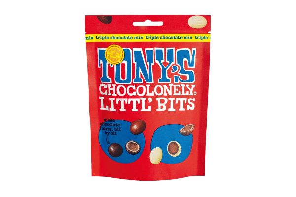 Tony Chocolonely Littl' Bits Triple Chocolate Mix Fairtrade UK 100g x 8