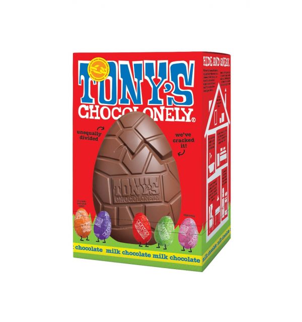 Tony's Chocolonely Large Hollow Milk Easter Egg & Mini Eggs Fairtrade UK 242g x 6