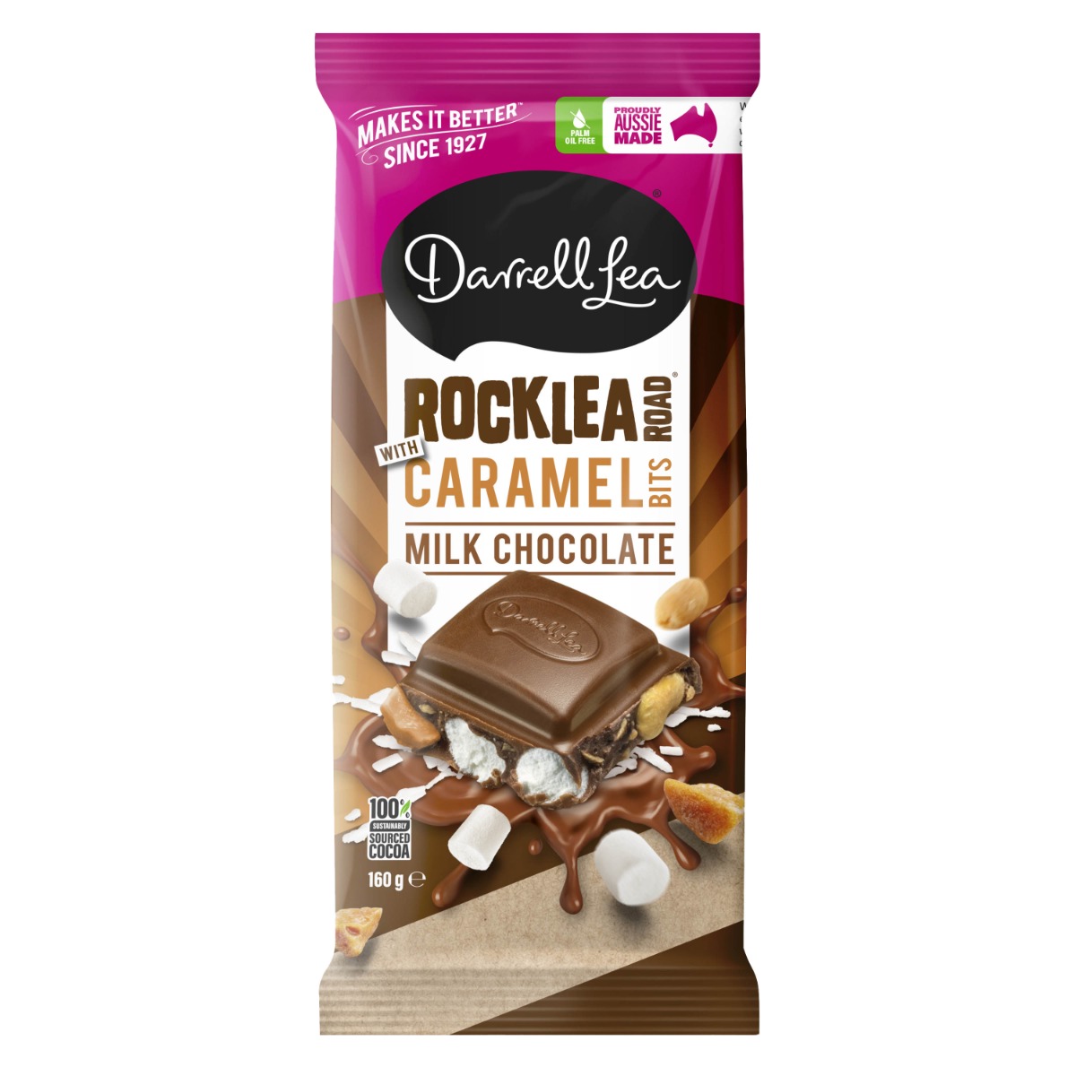 Darrell Lea Caramel Bits Rocklea Road Milk Chocolate Block 160g x 12