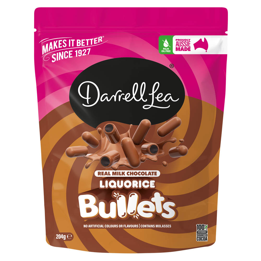 Darrell Lea Milk Chocolate Liquorice Bullets 204g x 12