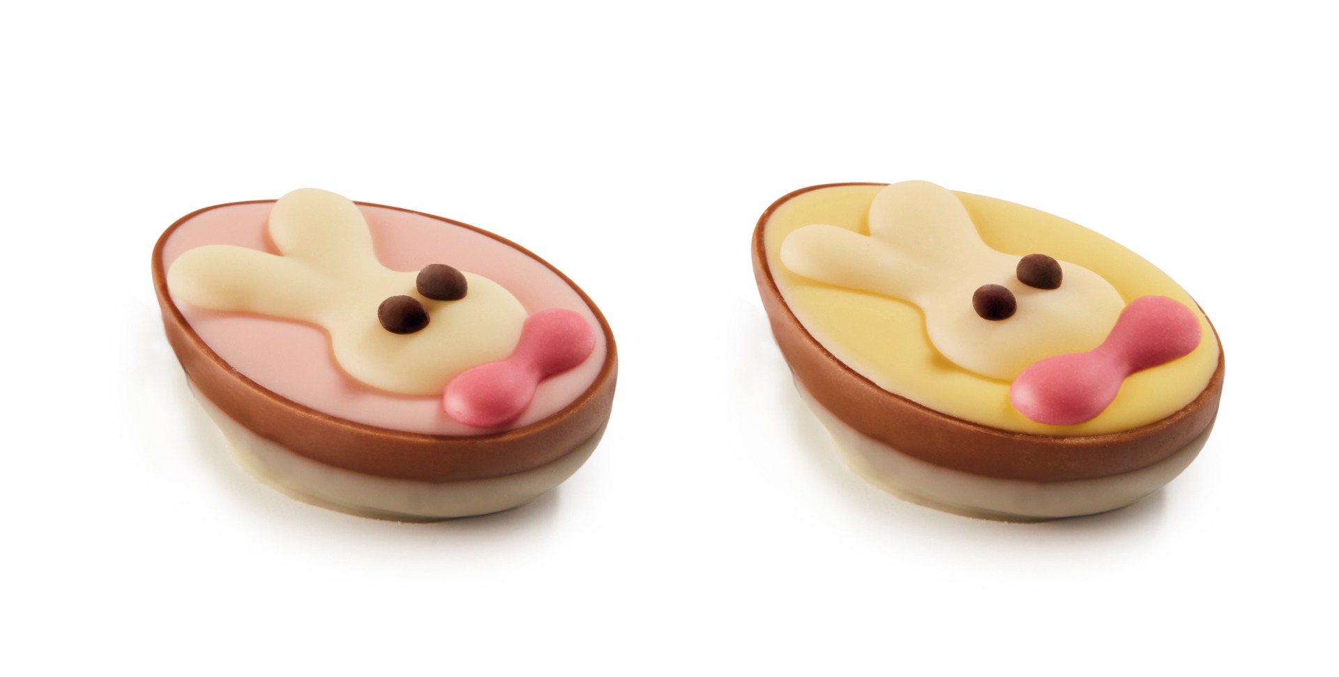 Bunny Decorated Half Eggs with Hazelnut Praline filling Pink/Yellow Assorted 1.89kg  (16,3g +/- 116p