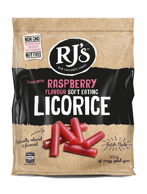 RJ's Natural Soft Eating Raspberry Licorice 300g x 12