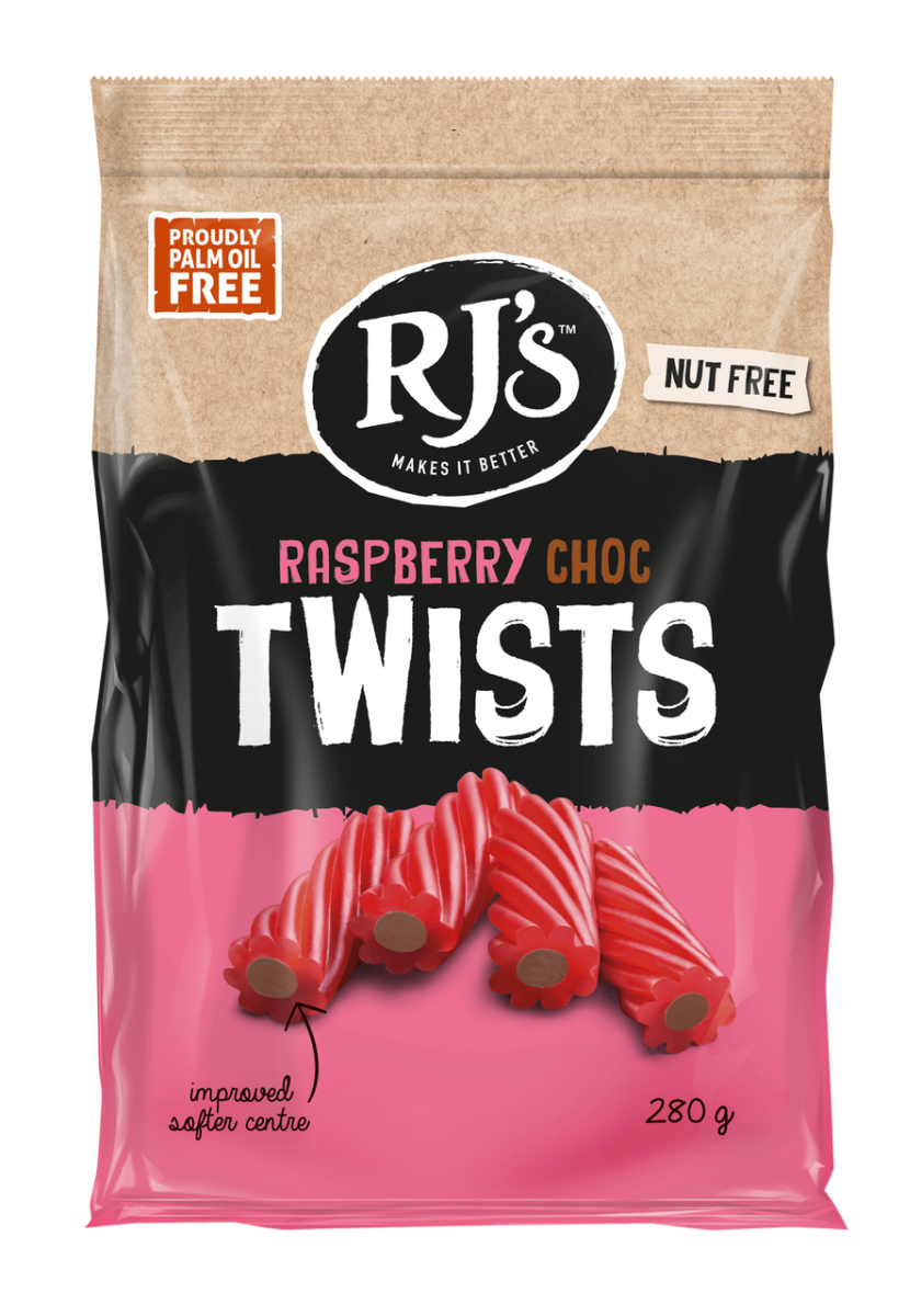 RJ's Natural Soft Eating Raspberry Choc Twist 280g x 12