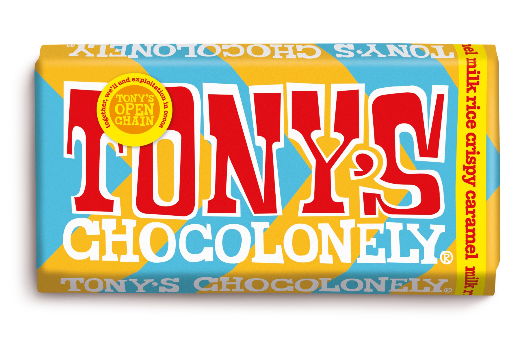 Tony's Chocolonely Milk Chocolate Rice Crispy Caramel 180g x 15 FAIRTRADE