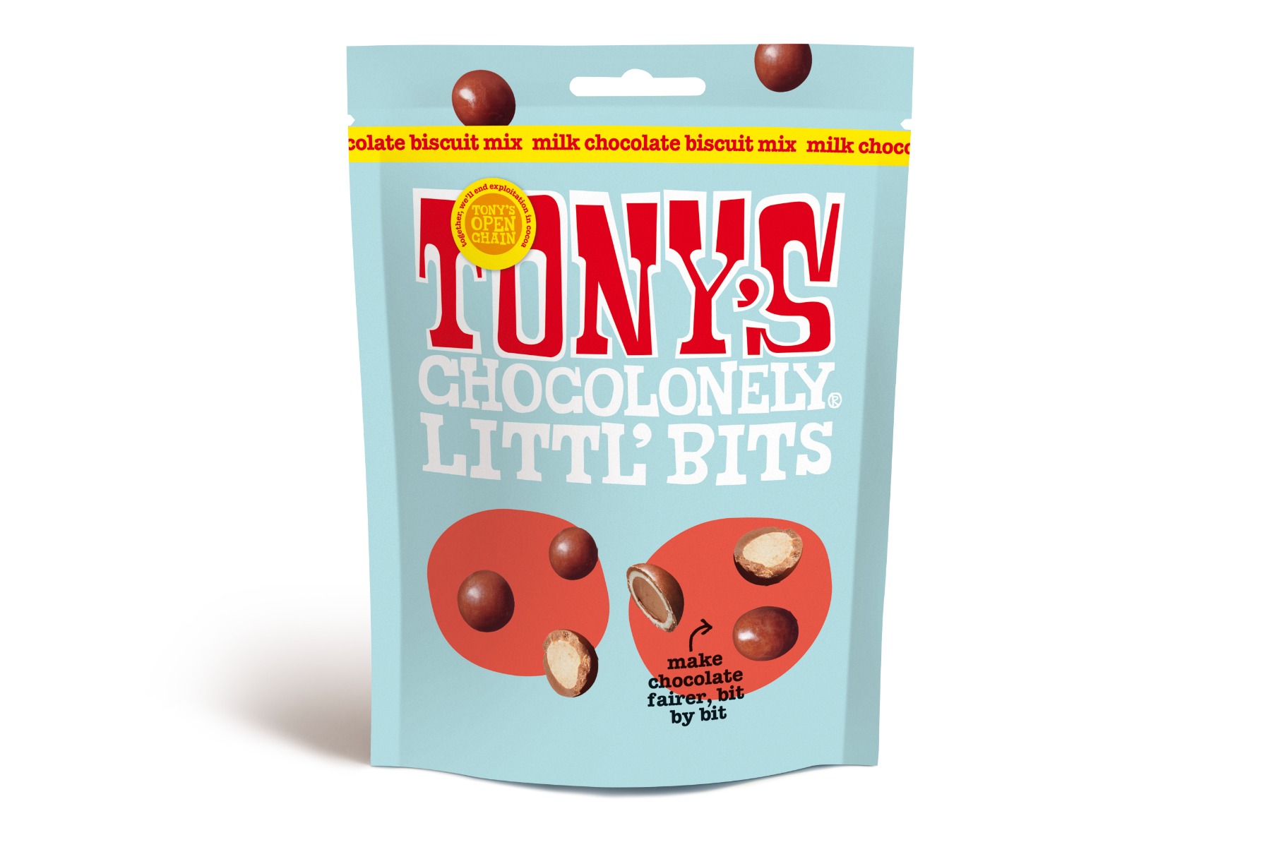 Tony's Chocolonely Littl'Bits MilkÂ Chocolate Biscuit Mix Fairtrade UK 100g x 8