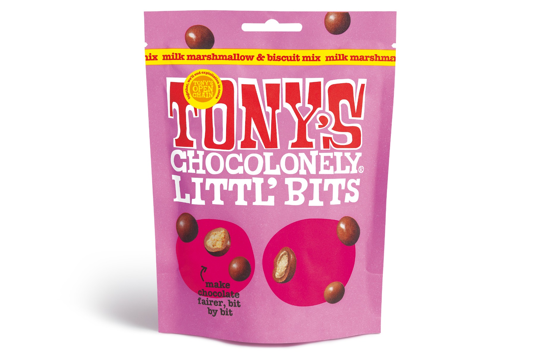 Tony's Chocolonely Littl' Bits Milk Marshmallow & Biscuit Mix Fairtrade UK 100g x 8