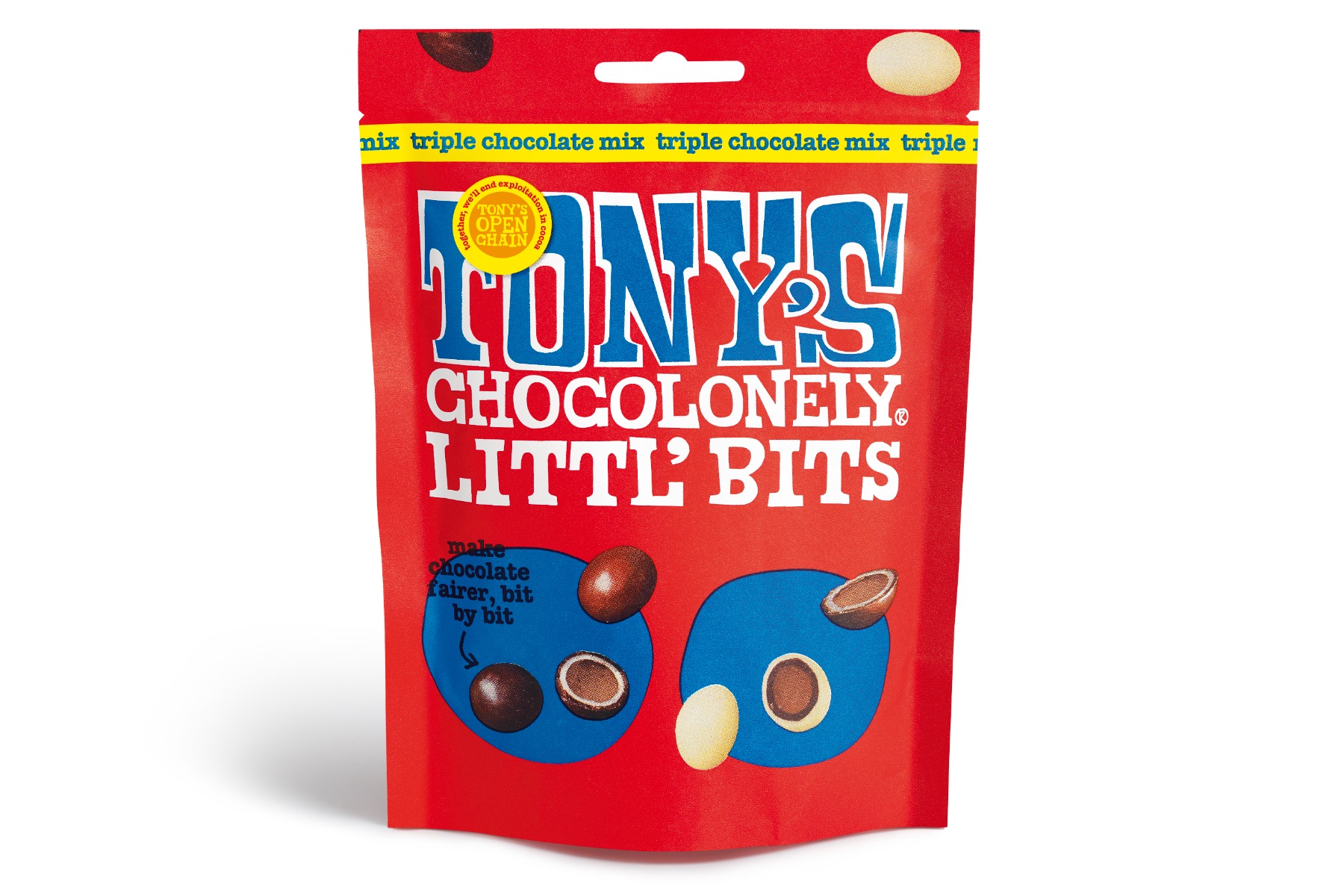 Tony Chocolonely Littl' Bits Triple Chocolate Mix Fairtrade UK 100g x 8